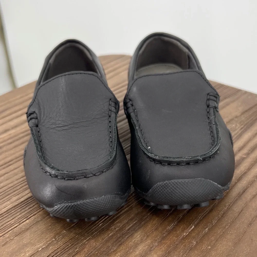 Geox Respira Boys Black Leather Loafers Driving Mocs Slip On Shoes Size 26 EU